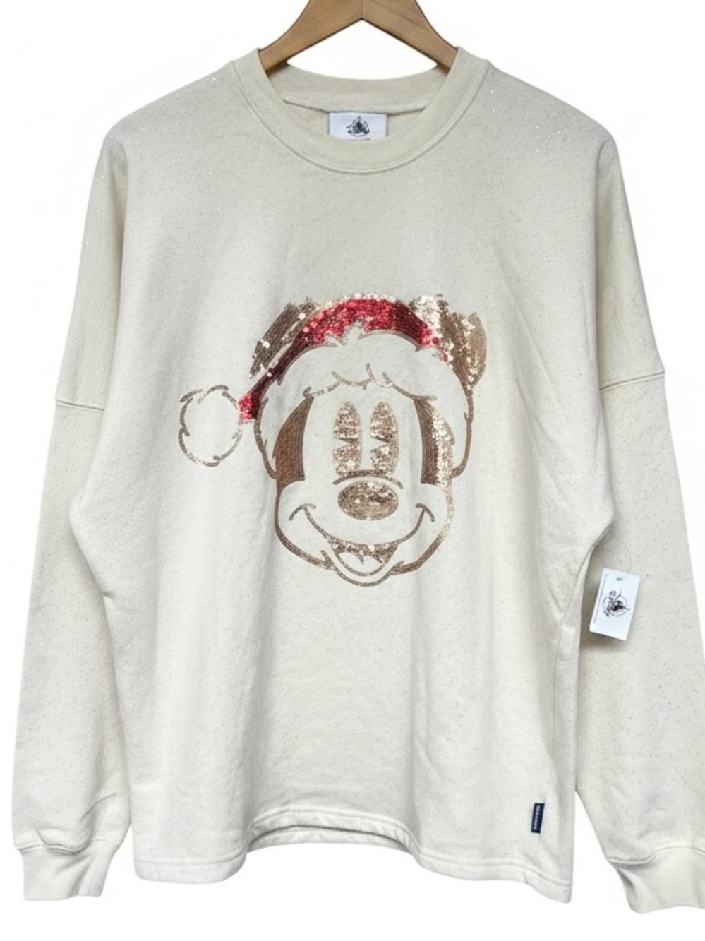 Disney Parks Spirit Jersey Mickey Mouse Santa Sequin Christmas Sweatshirt NWT S